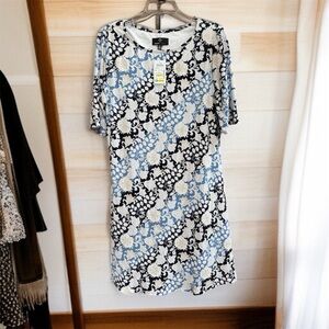 Ronni Nicole Black, Blue, and White Floral Midi Dress -NWT